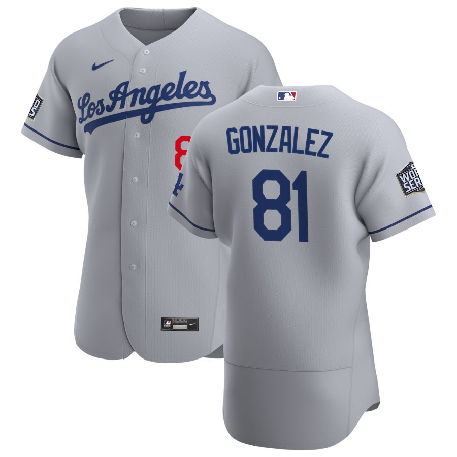 Los Angeles Dodgers #81 Victor Gonzalez Men Nike Gray Road 2020 World Series Champions Authentic Team MLB Jersey->los angeles dodgers->MLB Jersey